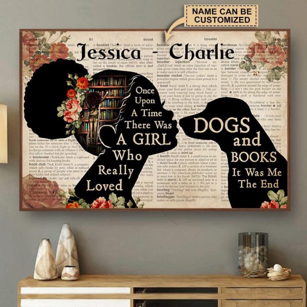 Personalized Canvas Art Painting, Canvas Gallery Hanging Reading Girl Loved Dogs And Books Wall Art Framed Prints, Canvas Paintings