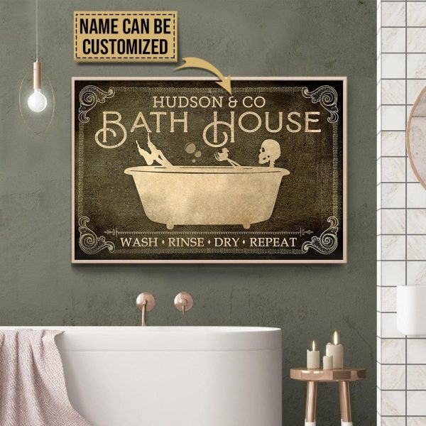 Personalized Canvas Art Painting, Canvas Gallery Hanging Skeleton Bath House Wall Art Framed Prints, Canvas Paintings