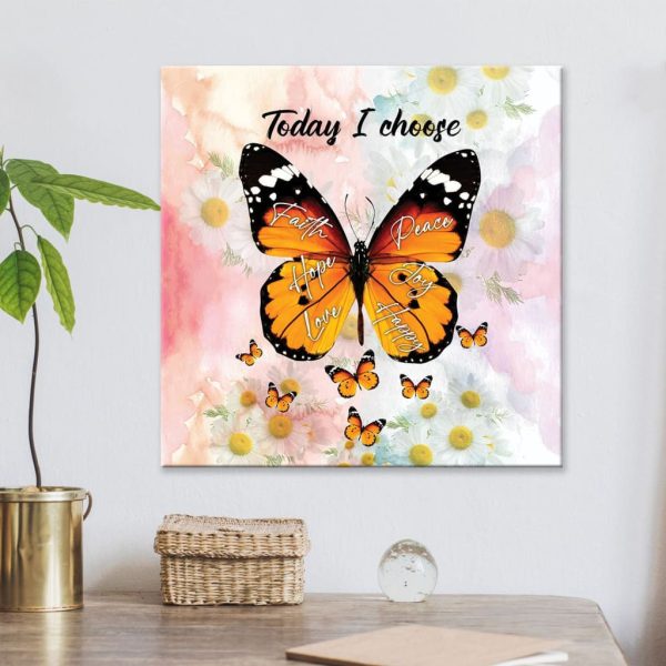 I Choose Faith Hope Love Peace Joy Happy Canvas, Christian Wall Decor Square Canvas Frames