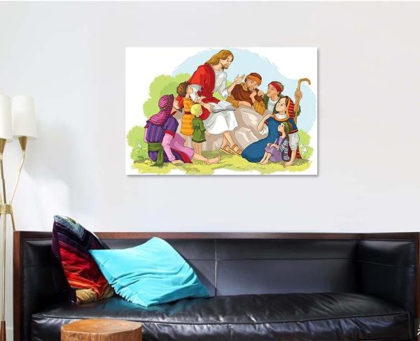 Jesus Preaching Group People Vector Cartoon Christian Premium Multi Canvas Prints, Multi Piece Panel Canvas Luxury Gallery Wall Fine Art Print - Image 4