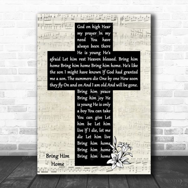 Susan Boyle Bring Him Home Music Script Christian Memorial Cross Art Gift Song Lyric Print - Canvas Print Wall Art Home Decor