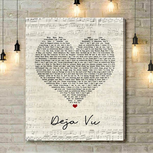 Beyonce DEja Vu Script Heart Song Lyric Art Print - Canvas Print Wall Art Home Decor