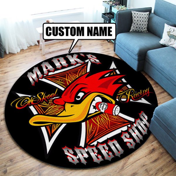 Personalized Woodpecker Hot Rod Round Mat Round Floor Mat Room Rugs Carpet Outdoor Rug Washable Rugs