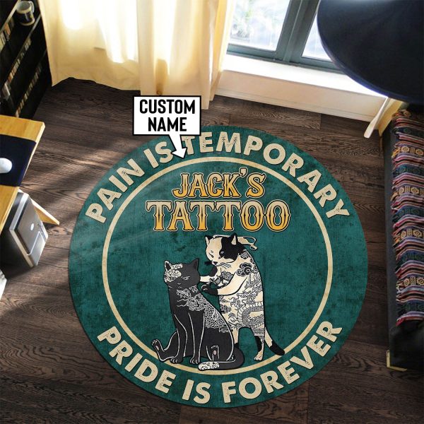 Personalized Cat Tattoo Studio Round Mat Round Floor Mat Room Rugs Carpet Outdoor Rug Washable Rugs - Image 3