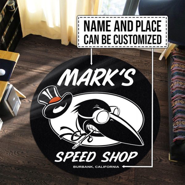 Personalized Hot Rod Speed Shop Garage Round Mat Round Floor Mat Room Rugs Carpet Outdoor Rug Washable Rugs - Image 2