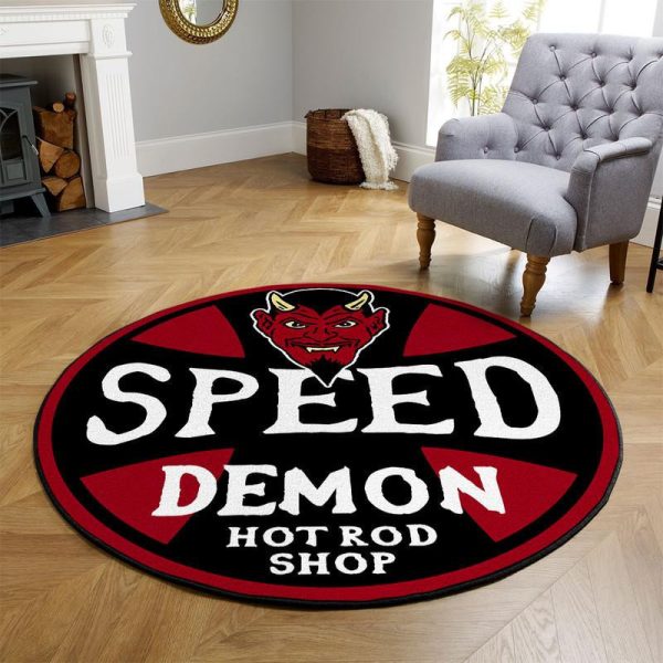 Speed Demon Hot Rod Shop Round Mat Round Floor Mat Room Rugs Carpet Outdoor Rug Washable Rugs - Image 3