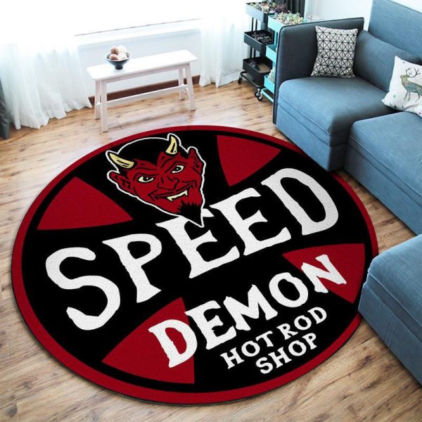 Speed Demon Hot Rod Shop Round Mat Round Floor Mat Room Rugs Carpet Outdoor Rug Washable Rugs - Image 2