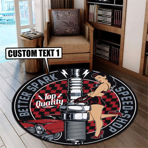 Personalized Speed Shop Hot Rod Round Mat Round Floor Mat Room Rugs Carpet Outdoor Rug Washable Rugs - Image 2