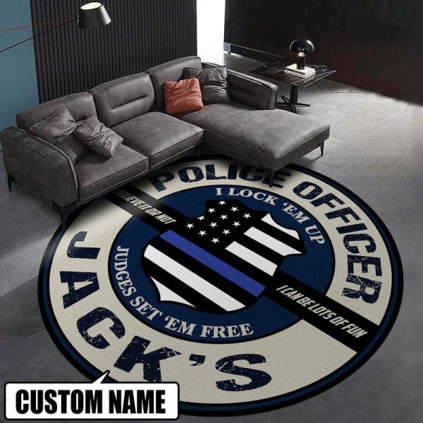 Personalized Police Officer Living Room Round Mat Circle Rug - Image 2