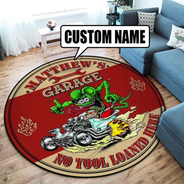 Personalized Hot Rod Garage Round Mat Round Floor Mat Room Rugs Carpet Outdoor Rug Washable Rugs - Image 3