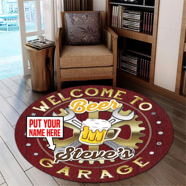 Personalized Garage Bar Living Room Round Mat Circle Rug - Image 2