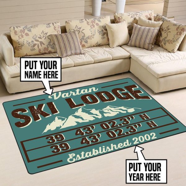 Personalized Ski Lodge Farmhouse Area Rug Carpet