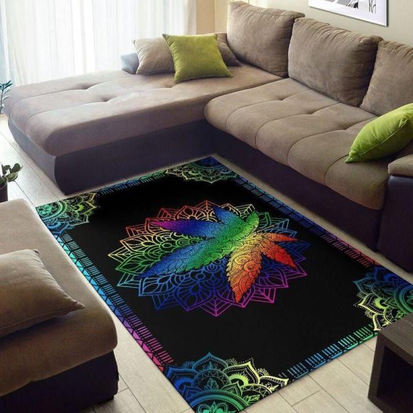 Colorful Rainbow Hippie Weed Mandala Rectangle Rug Carpet Washable Rugs