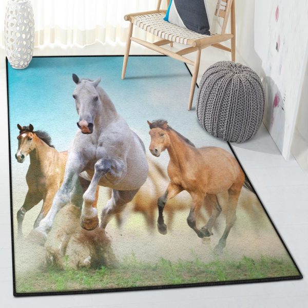 Riding Horse Modern Rugs Horse Art Rug Rectangle Rugs Washable Area Rug Non-Slip Carpet For Living Room Bedroom