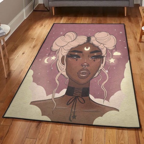 Africa Lovers Art Deco Rug Beutiful Black Girl Rug Rectangle Rugs Washable Area Rug Non-Slip Carpet For Living Room Bedroom