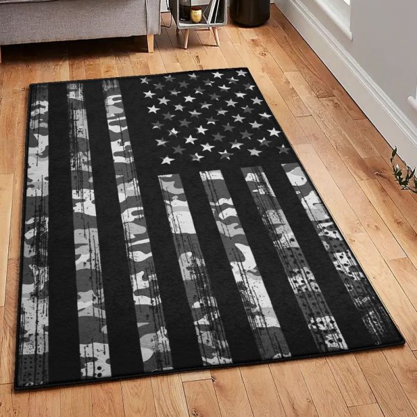 Camouflage Carpet Grey Camouflage American Flag Rug Rectangle Rugs Washable Area Rug Non-Slip Carpet For Living Room Bedroom