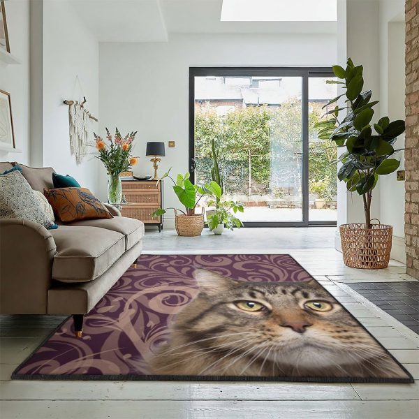 Pet Maine Coon Cat Themed Rug Rectangle Rugs Washable Area Rug Non-Slip Carpet For Living Room Bedroom - Image 2