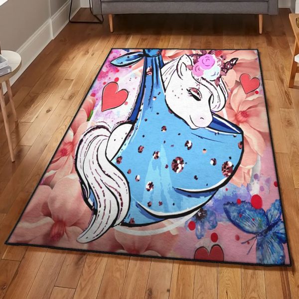 Wedding Day Carpet Baby Unicorn Flowers And Heart Full Print Rug Rectangle Rugs Washable Area Rug Non-Slip Carpet For Living Room Bedroom