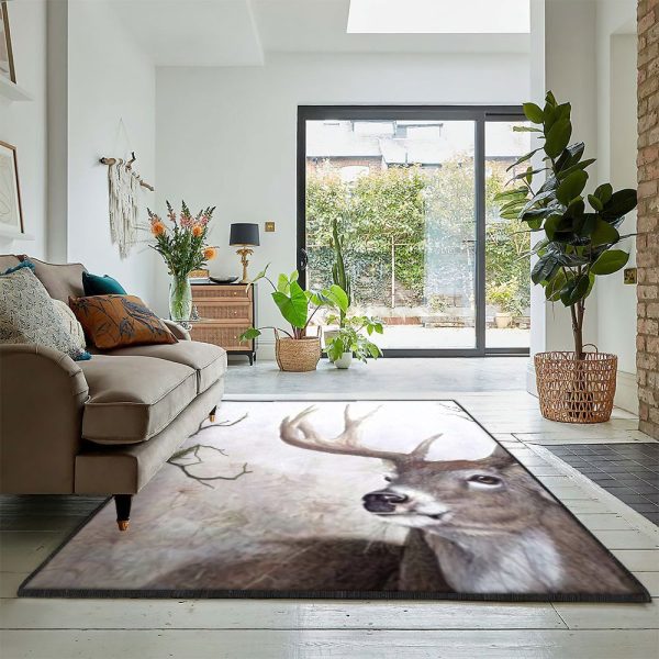 Deer Modern Amazing Deer Rug Rectangle Rugs Washable Area Rug Non-Slip Carpet For Living Room Bedroom - Image 2