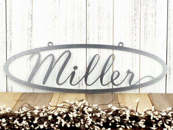 Custom Family Name Oval Metal Sign Silver Vein6.laser Cut Steel Family