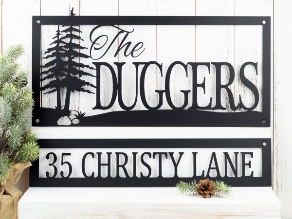 Custom Family Name And Address Metal Signs Black Trees Outdoor Sign Cu