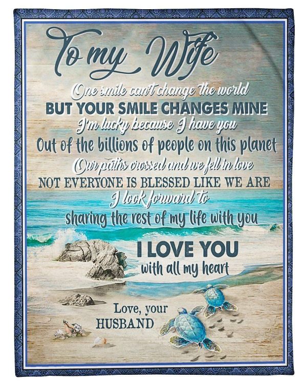 Sea Turtle To My Wife I Love You With All My Heart Fleece Blanket