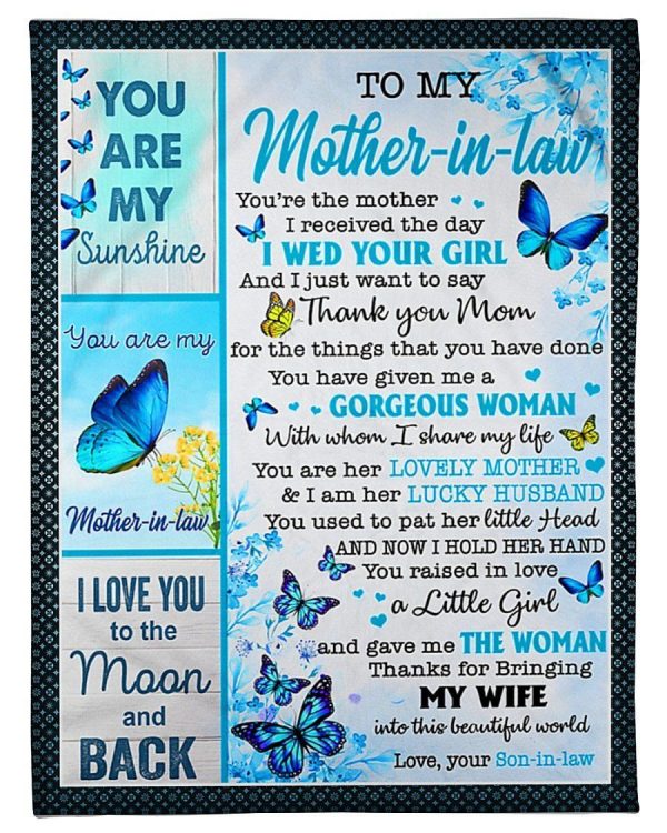 You Are My Sunshine To Mother In Law Butterflies Fleece Blanket Fleece