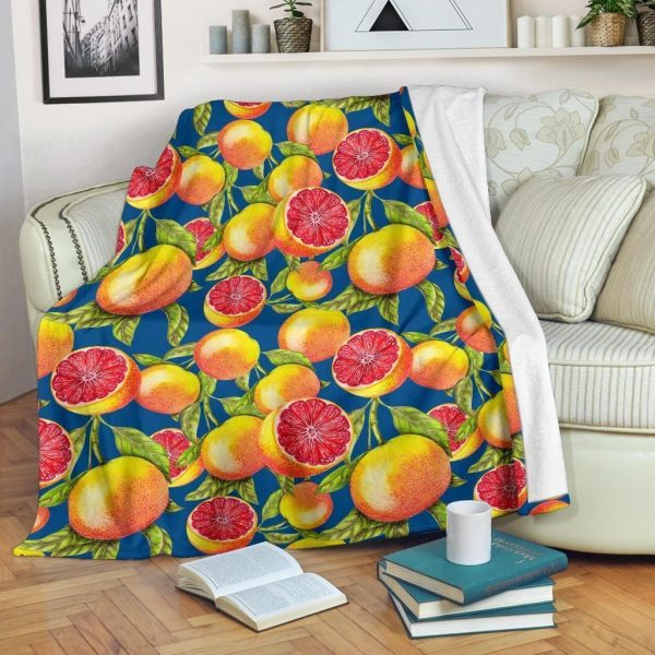 Grapefruit Pattern Print Design Blue Fleece Blanket