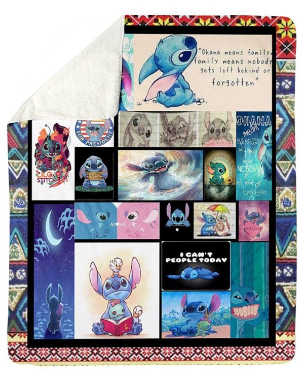 Cute Blue Stitch For Who Love Cartoon Fleece Blanket Sherpa Blanket