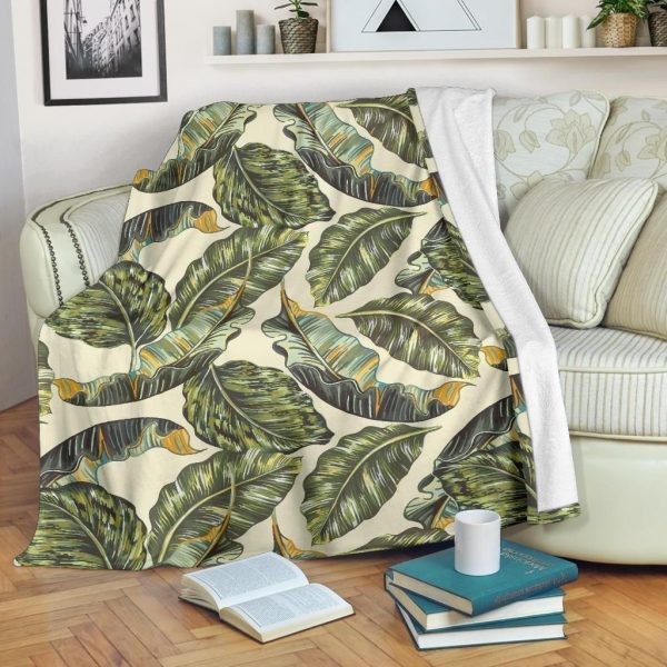 Banana Leaf Pattern Print Design Vintage Fleece Blanket