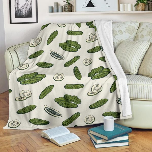 Green Cucumber Pattern Print Design White Fleece Blanket