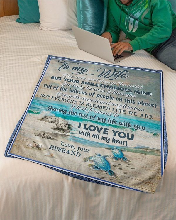 Sea Turtle To My Wife I Love You With All My Heart Fleece Blanket - Image 2