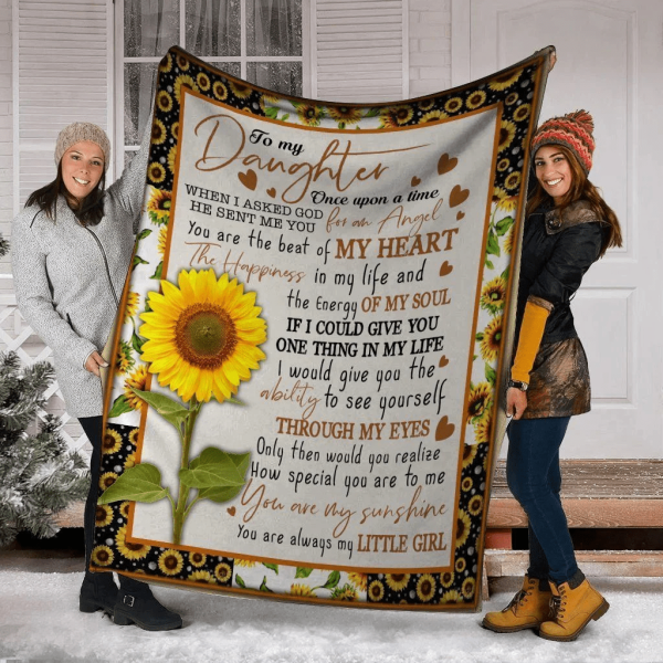 To My Daughter Once Upon A Time Hippie Sunflower Fleece Blanket - Image 2