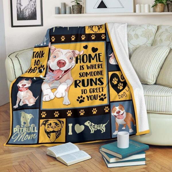 Home Is Where Someone Runs Pitbull Dog Fleece Blanket - Image 2