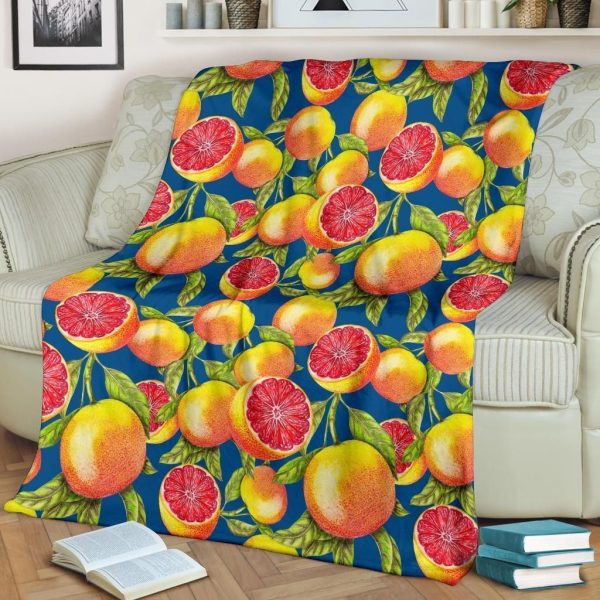 Grapefruit Pattern Print Design Blue Fleece Blanket - Image 2