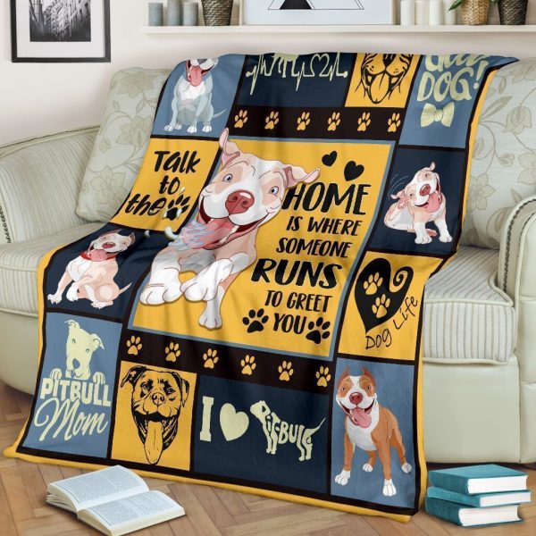 Home Is Where Someone Runs Pitbull Dog Fleece Blanket - Image 3