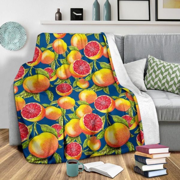 Grapefruit Pattern Print Design Blue Fleece Blanket - Image 3