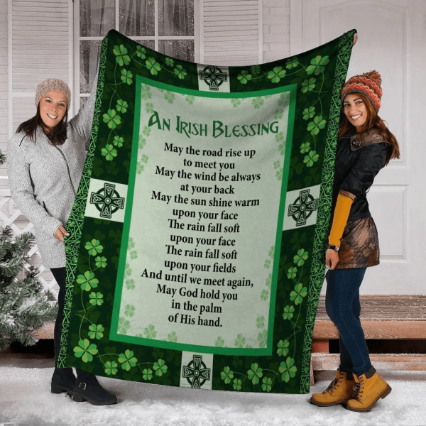 An Irish Blessing Irish Clover Irish Cross Fleece Blanket - Image 3