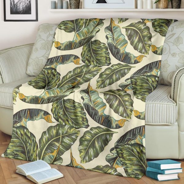 Banana Leaf Pattern Print Design Vintage Fleece Blanket - Image 2