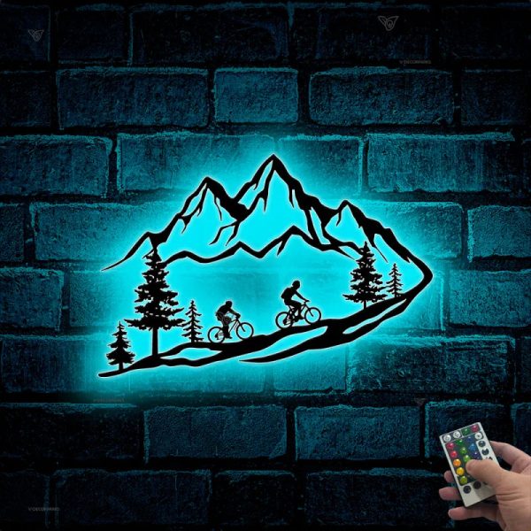 Mountain Biking Metal Wall Art Led Lights, Mountain Bike Metal Sign Wa