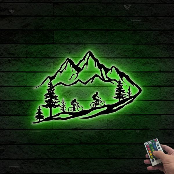 Mountain Biking Metal Wall Art Led Lights, Mountain Bike Metal Sign Wa - Image 2