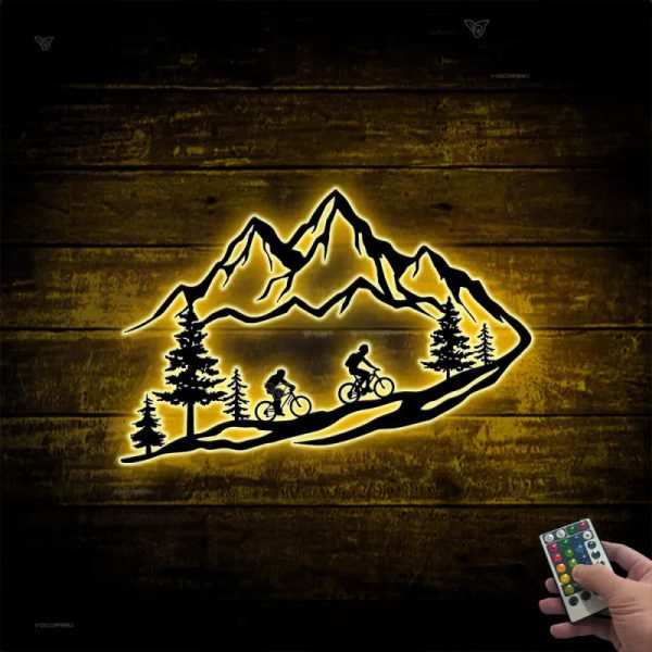 Mountain Biking Metal Wall Art Led Lights, Mountain Bike Metal Sign Wa - Image 3