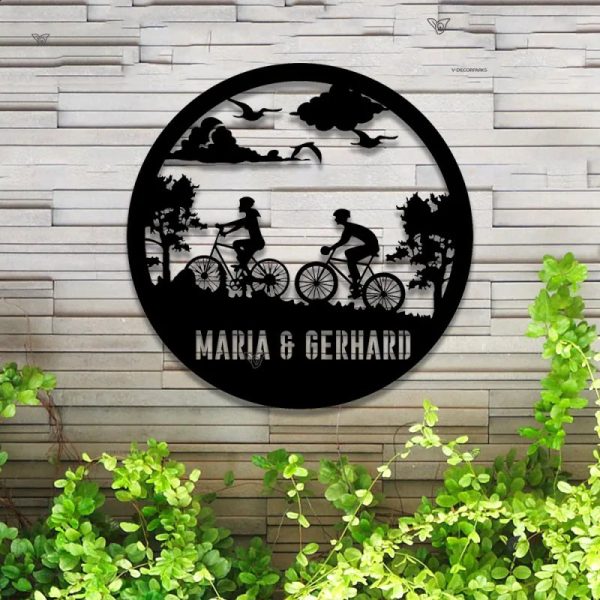 Custom Mountain Biking Metal Wall Art Led Lights, Personalized Couple - Image 4