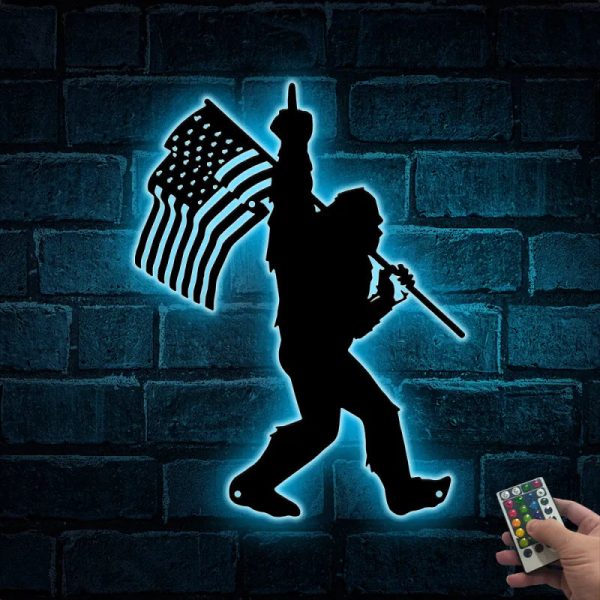 Bigfoot Middle Finger Us Flag Metal Wall Art With Led Lights, Us Flag - Image 2