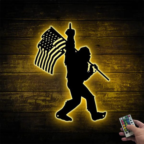 Bigfoot Middle Finger Us Flag Metal Wall Art With Led Lights, Us Flag - Image 3