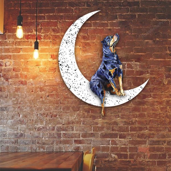 Dog Metal Sign Rottweiler Sit On The Moon Gift for Dog Lover Decoratio