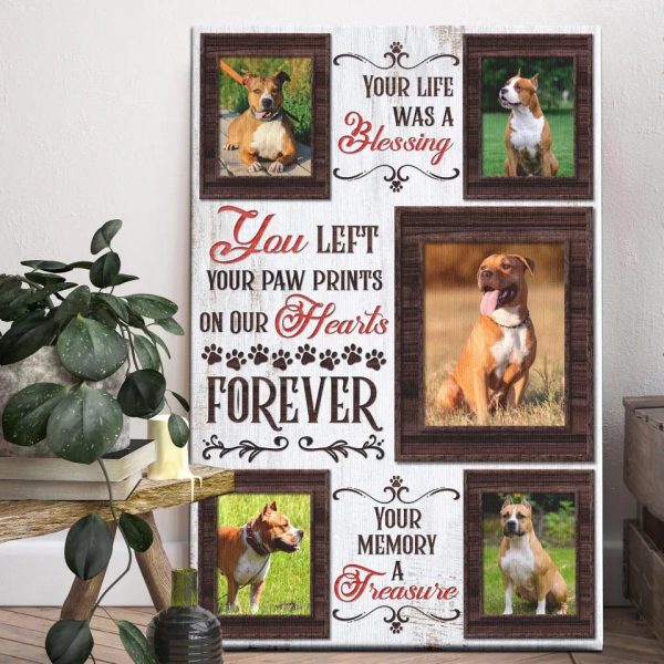 Personalized Canvas Prints, Custom Photo, Unique Pet Memorial Gifts, Pet Memorial Dog Cat Left Paw Prints On Heart Dem Canvas - Image 2