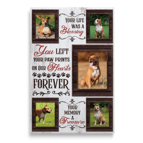 Personalized Canvas Prints, Custom Photo, Unique Pet Memorial Gifts, Pet Memorial Dog Cat Left Paw Prints On Heart Dem Canvas - Image 3