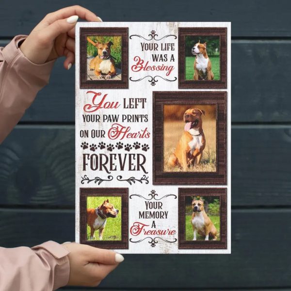 Personalized Canvas Prints, Custom Photo, Unique Pet Memorial Gifts, Pet Memorial Dog Cat Left Paw Prints On Heart Dem Canvas