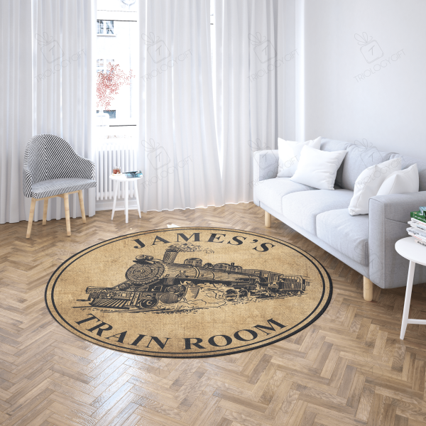 Personalized Train Room Steam Locomotive Living Room Round Mat Circle Rug - Image 4